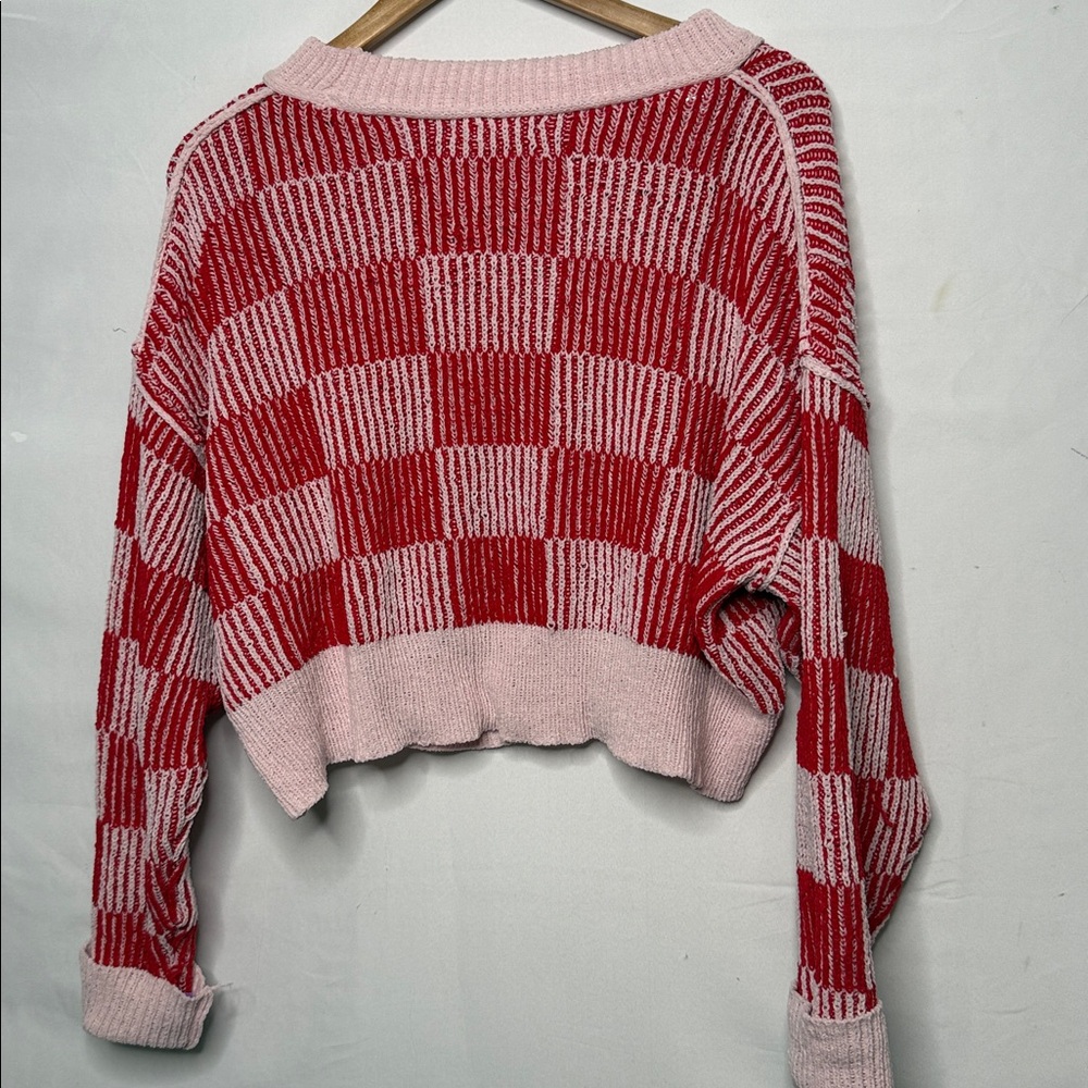 idem Ditto checkered chenille knitted long sleeve cropped sweater sz Sm - Picture 8 of 11